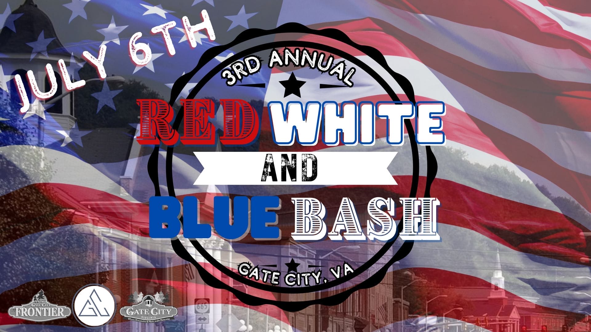 Have a fun filled day on July 6th, 2024 at Gate City's Red, White & Blue Bash featuring Shot Thru The Heart!